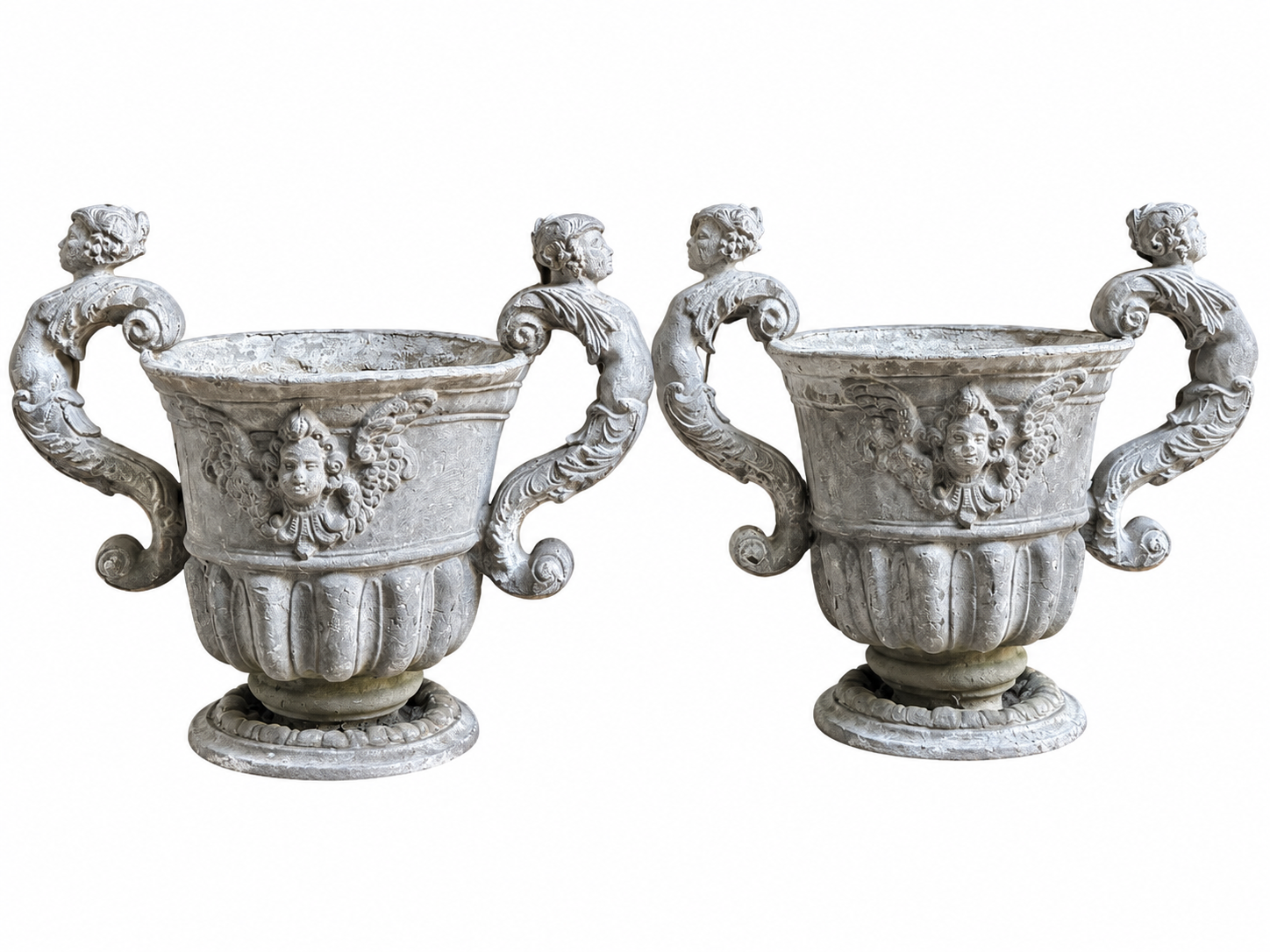 Pair of Antique English Lead Garden Urns